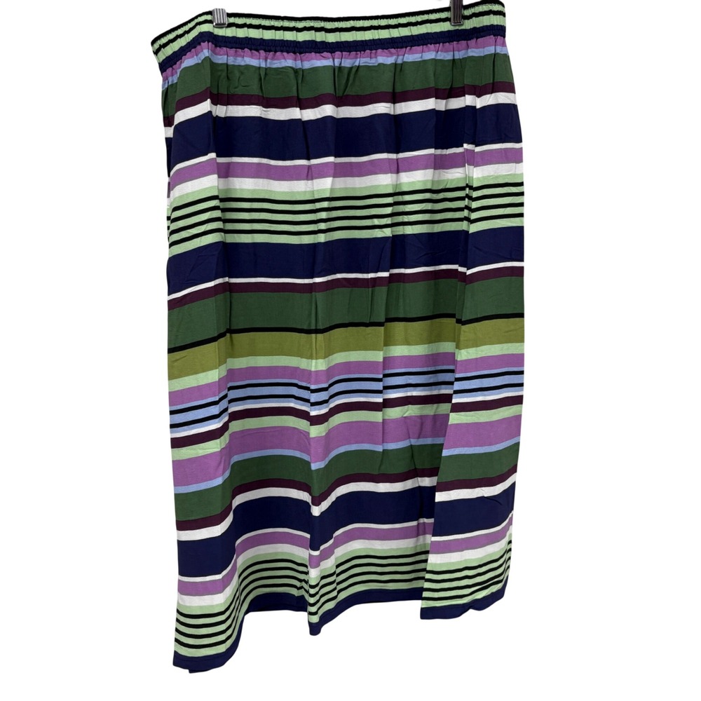 LOFT Striped Midi Skirt XL Green Purple Blue Rayon Elastic Waist New With Tags